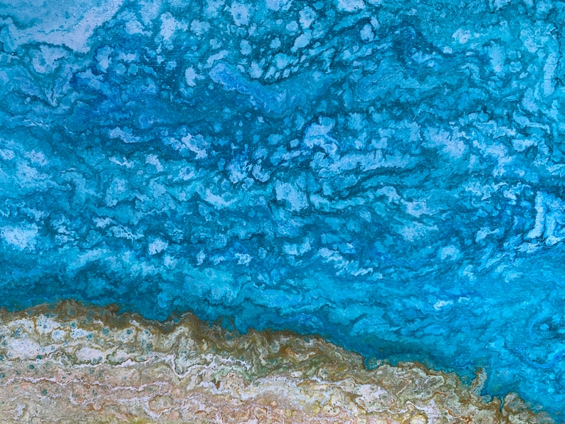 Seaside Surf by Boho Bistro Art Artwork Original 14 x 14 Canvas.