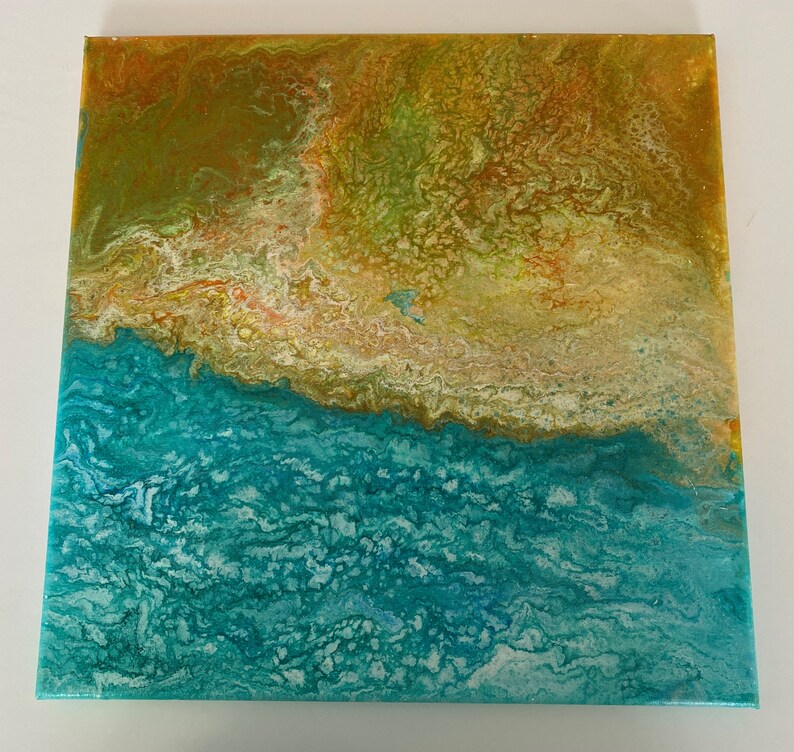 Seaside Surf by Boho Bistro Art Artwork Original 14 x 14 Canvas.