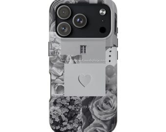 Black & White Floral Collage Tough Phone Case | Psalm 139:14 Scripture Design