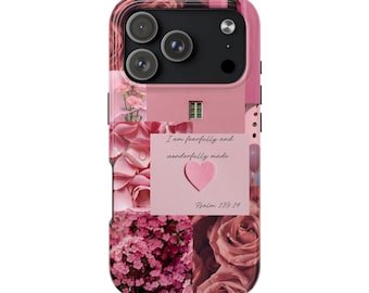Pink Floral Collage Tough Phone Case | Psalm 139:14 Scripture Design