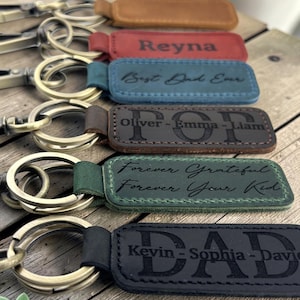 Custom Keychain – Engraved Leather Keychain,  Personalized Name & Date Key Chain, Gift for POP, New Dad Gift, First Father’s Day