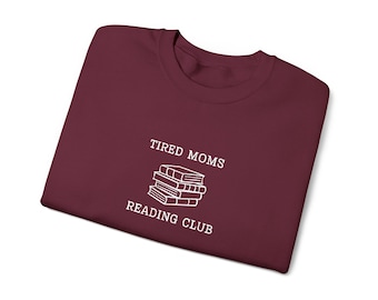 Embroidered Tired Moms Reading Club Dark Wash Crewneck Sweatshirt