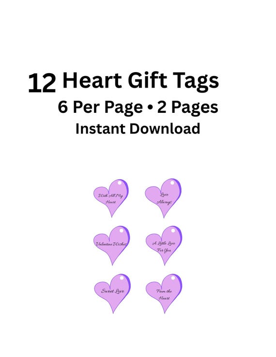 Lavender Heart Gift Tags Printable | 12 Designs | 2x3.5 Inch | Instant Download