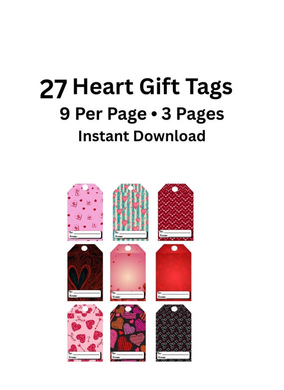 Heart Gift Tags Printable | 27 Designs | 2x3.5 Inch | Instant Download
