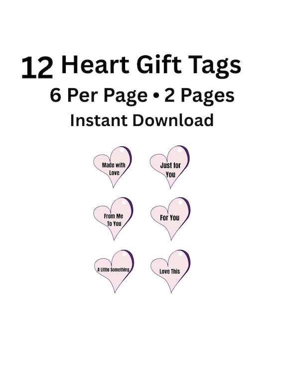 Minimal Heart Gift Tags Printable | 12 Designs | 2x3.5 Inch | Instant Download