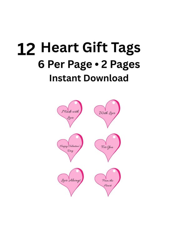 Blush Heart Gift Tags Printable | 12 Designs | 2x3.5 Inch | Instant Download