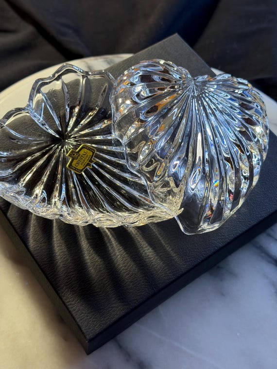 Vintage Heart Decor, Valentine's Gift, Love, Be mine,   Crystal glass heart trinket dish View 3