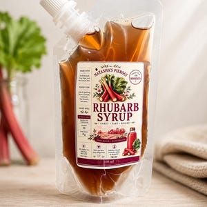 Sirop de rhubarbe maison | Sirop de fruits en petite quantité | Mélangeur à cocktail | Sirop de soda italien | Garniture pour crêpes et desserts | Cadeau fabriqué par le Minnesota