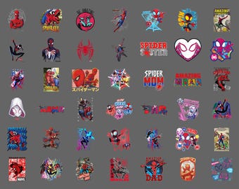 Retro Marvel Spider-Man PNG Bundle Digital Download, Miles Morales Ghost Spider Clipart for Sublimation, Vintage Spider Mom Dad Family Shirt