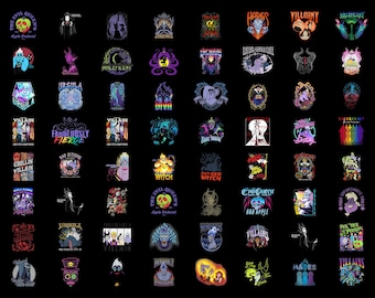 Retro Disney Villains PNG Bundle Digital Download, Ursula Maleficent Clipart for Sublimation, Vintage Evil Queen Hades Bad Witch Shirt