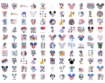 Retro Disney 4th of July PNG Bundle Digital Download, Mickey Mouse USA Clipart for Sublimation, Vintage Patriotic Stitch Fireworks Family