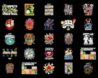 Retro The Muppets PNG Bundle Digital Download, Kermit Elmo Clipart for Sublimation, Vintage Muppet Labs Scientist Birthday Family PNG