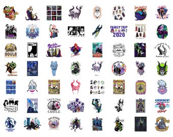 Retro Disney Villains PNG Bundle Digital Download, Ursula Maleficent Clipart for Sublimation, Vintage Evil Queen Hades Family Trip 2026 PNG