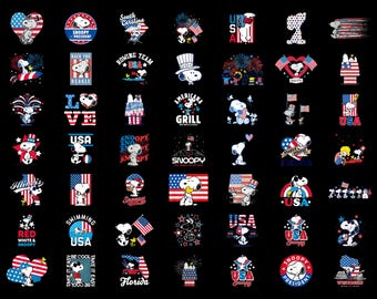Retro Peanuts Snoopy 4th of July PNG Bundle Digital Download, Charlie Brown Patriotic Clipart for Sublimation, Vintage USA Flag Snoopy