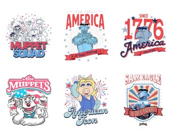 Retro The Muppets 4th of July PNG Bundle Digital Download, Sam Eagle Patriotic Clipart for Sublimation, Vintage Miss Piggy American Icon PNG