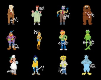 Retro The Muppets PNG Bundle Digital Download, Kermit Beaker Clipart for Sublimation, Vintage Swedish Chef Sam Eagle Autograph Signature PNG