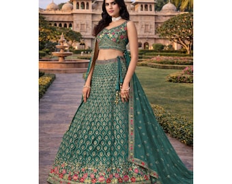 Blue Georgette Ready To Wear Lehenga Choli For Women with Sequins Embroidery Work