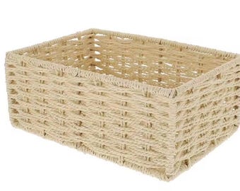 Cesta de bambú tejida a mano, organizador de almacenamiento, cesta rústica para decoración del hogar, almacenamiento de estante estilo boho, cesta ecológica, soporte para plantas, regalo B