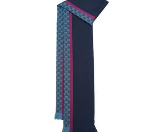 Gucci Wool GG Pattern Blue Vintage Pre-Loved Scarf