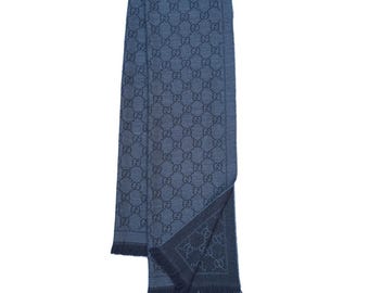 Gucci Wool GG Pattern Grey Vintage Pre-Loved Scarf