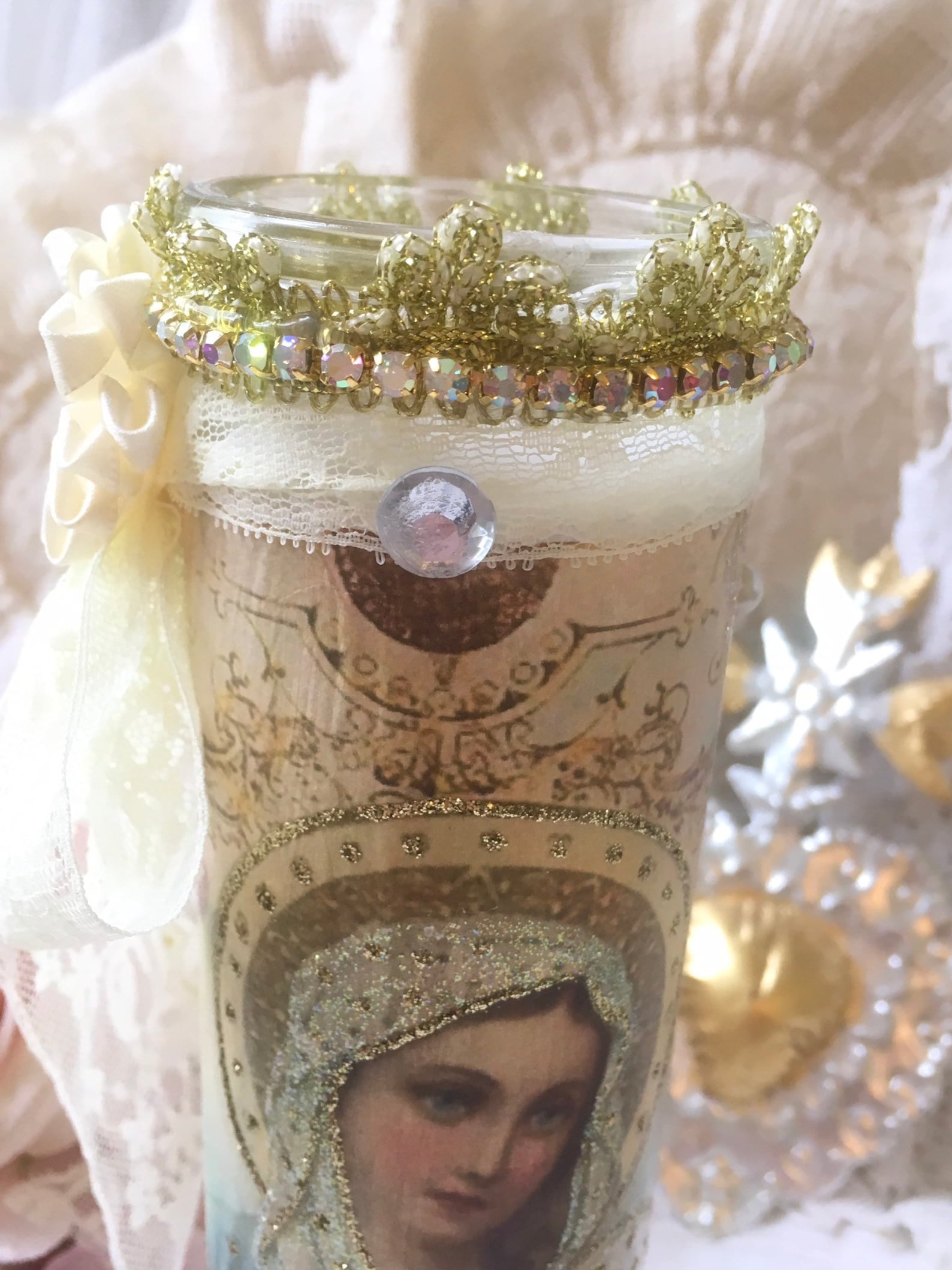 Shabby Virgin Mary Prayer Candle Madonna religious candle Etsy