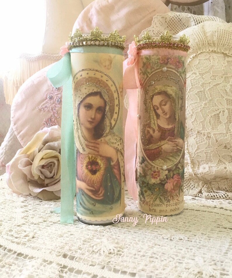 Shabby Virgin Mary Prayer Candle Madonna Religious Candle Etsy