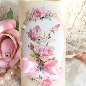 Shabby Pink Roses Flameless Candle, LED Candles, Shabby Pink Rose Decor, Shabby Cottage Chic, Romantic Lighting, Fanny Pippin