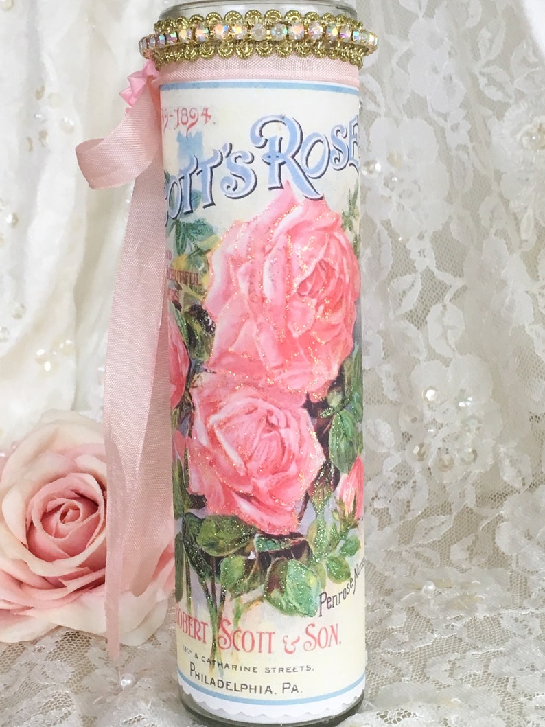 Shabby Rose Candle Prayer Candle Pink Decor Romantic Etsy