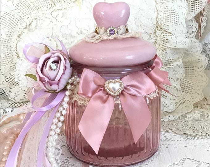 Shabby Chic Pink Glass Jar: Vintage Style Rose Decor - Etsy