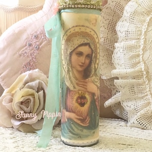 Sacred Heart of Mary Prayer Candle: Shabby Chic Altar Decor