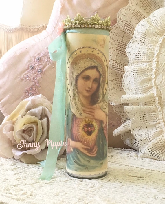 Shabby Virgin Mary Prayer Candle Madonna Religious Candle | Etsy