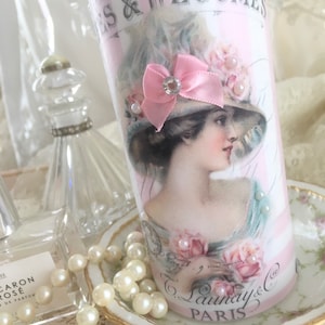 Bougie sans flamme rose minable, décoration de dame victorienne, roses roses minables, bougie vacillante LED en cire, cottage chic minable, Fanny Pippin