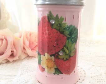 Vintage Strawberry Sugar Dispenser: Shabby Chic Farmhouse Decor