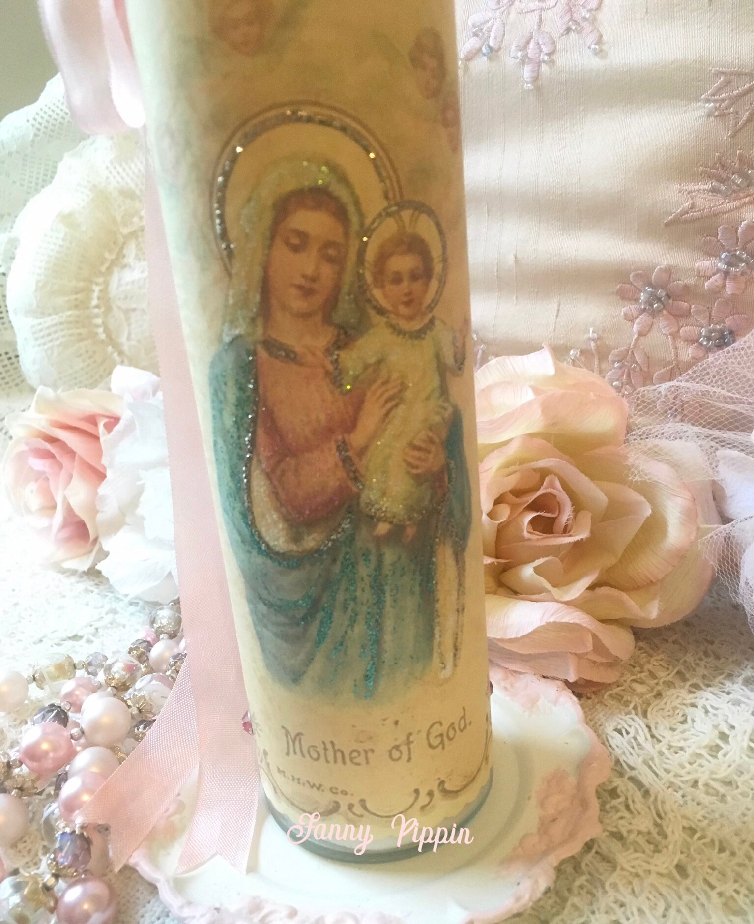 Virgin Mary Prayer Candle Mother of God Madonna Shabby | Etsy