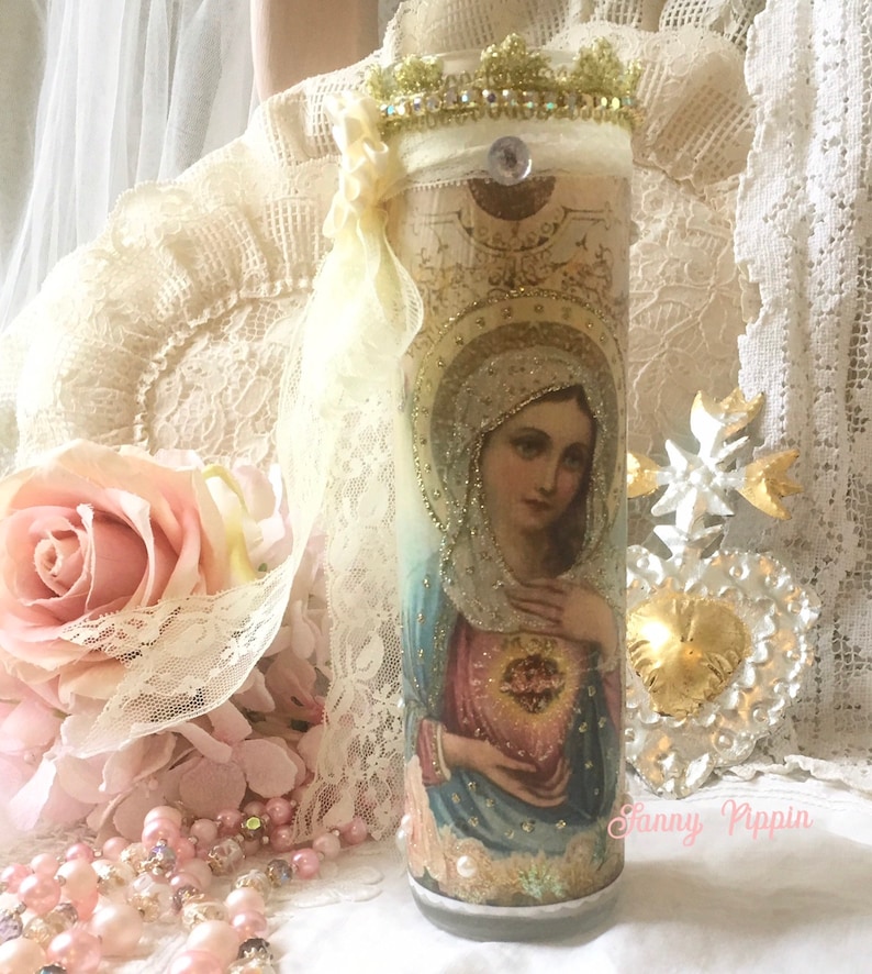 Shabby Virgin Mary Prayer Candle Madonna religious candle Etsy