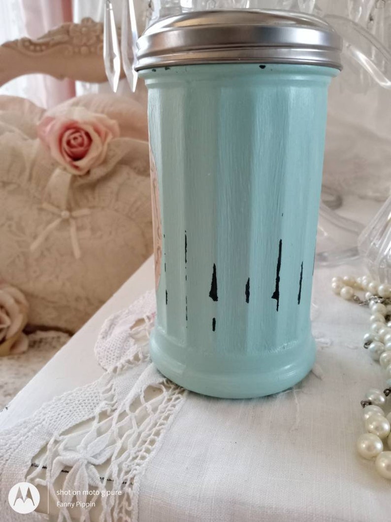 Vintage Style Aqua Sugar Shaker Jar Shabby Pink Kitchen Etsy