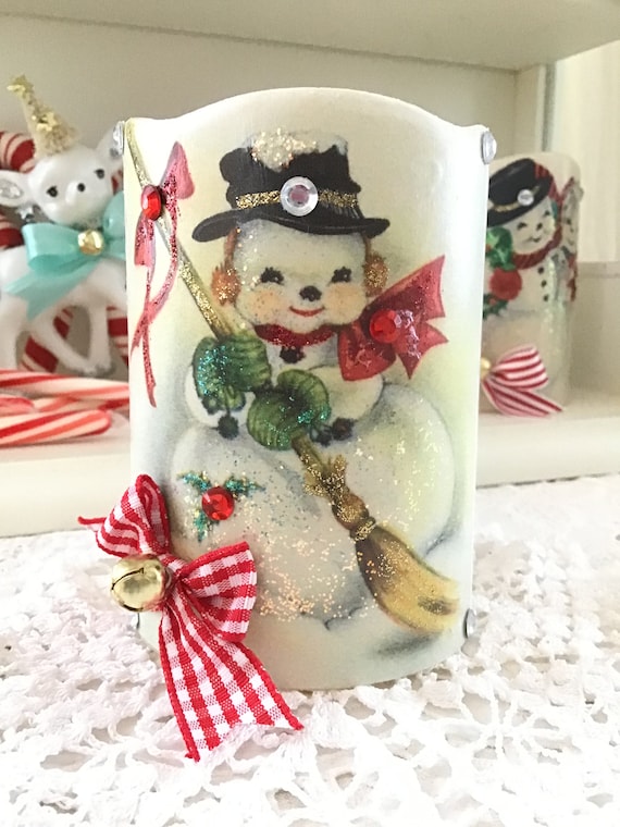 Vintage Snowman Flameless Candle: Retro Kitsch Christmas Decor