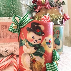 Vintage Snowman Christmas, Flameless Candle, Retro Christmas Candle, Kitsch, Battery candle, Farmhouse Christmas, cottage chic, Fanny Pippin