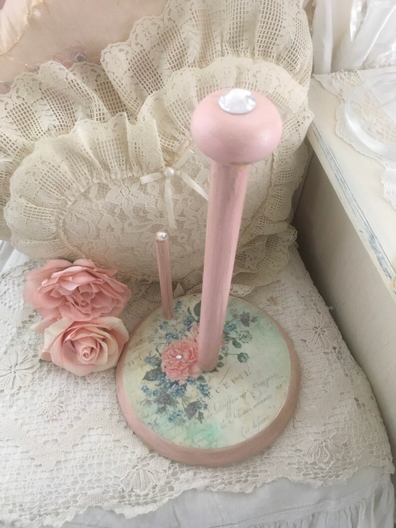 Shabby Pink Standing Paper Towel Holder Pink Roses Chippy Etsy