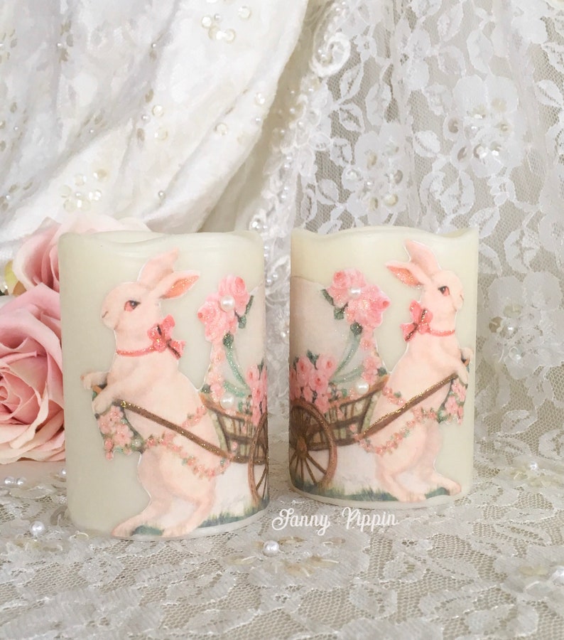 Shabby Easter Bunny Candle Flameless Candles With Victorian Etsy