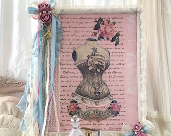 French Pink Dress Form Wall Decor Mannequin French Roses Fashion Shabby Cottage Chic French Boudoir French Fashion Paris Decor Fanny pippin