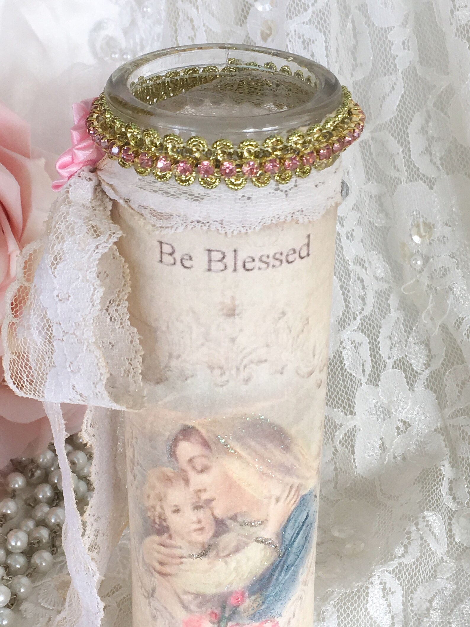 Virgin Mary Prayer Candle, Mother of God, Madonna, Shabby Pink Candle ...