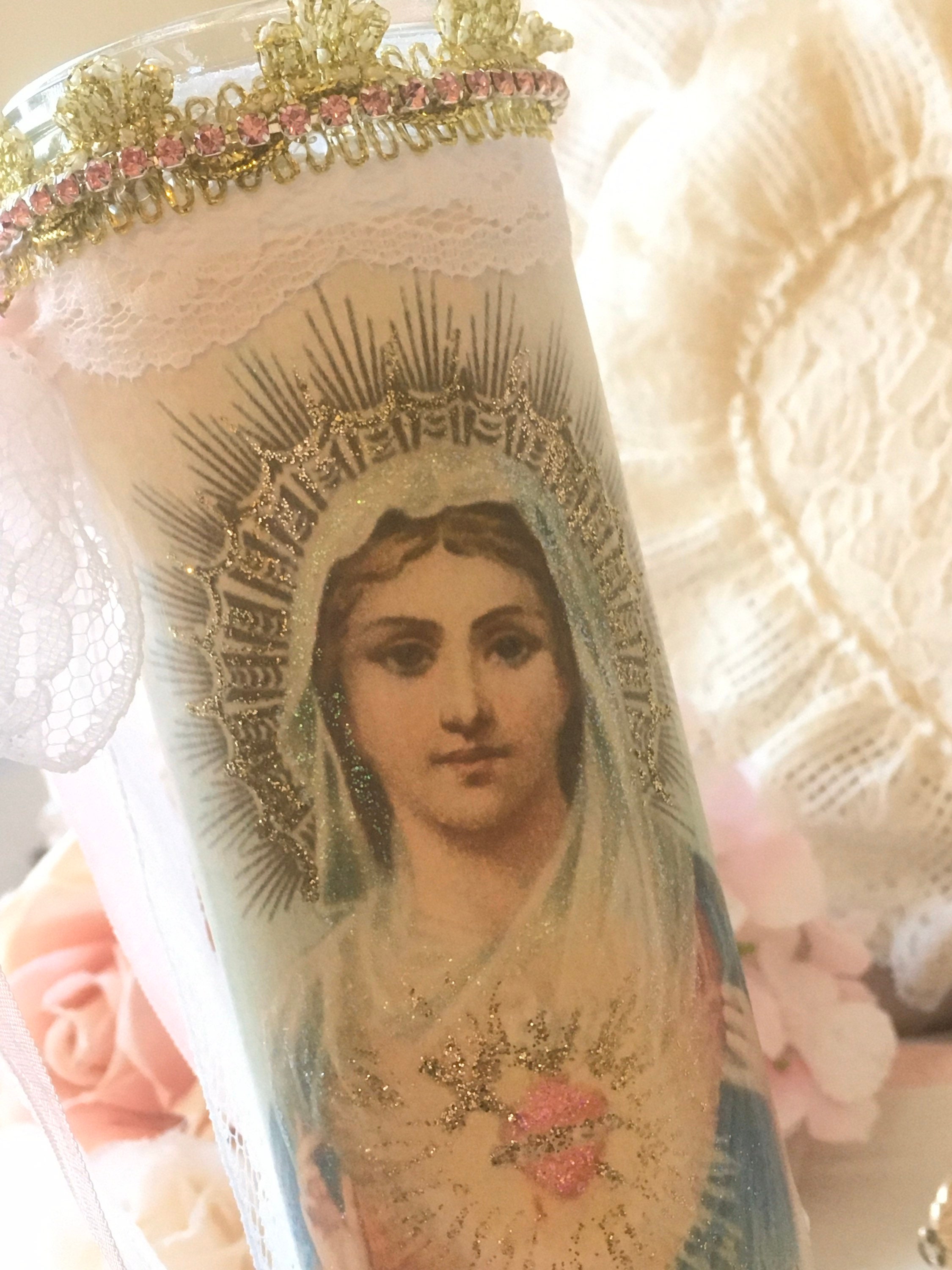 Shabby Virgin Mary Prayer Candle Madonna religious candle Etsy