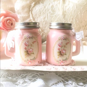 Shabby Salt & Pepper Shaker set, Pink Roses, Vintage pink kitchen, shabby pink kitchen, shabby cottage chic, vintage camper decor