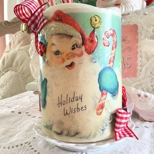 Vintage Christmas Santa, Flameless Candle, Retro Christmas Kitsch, Battery candle, Farmhouse Christmas, cottage chic, Fanny Pippin