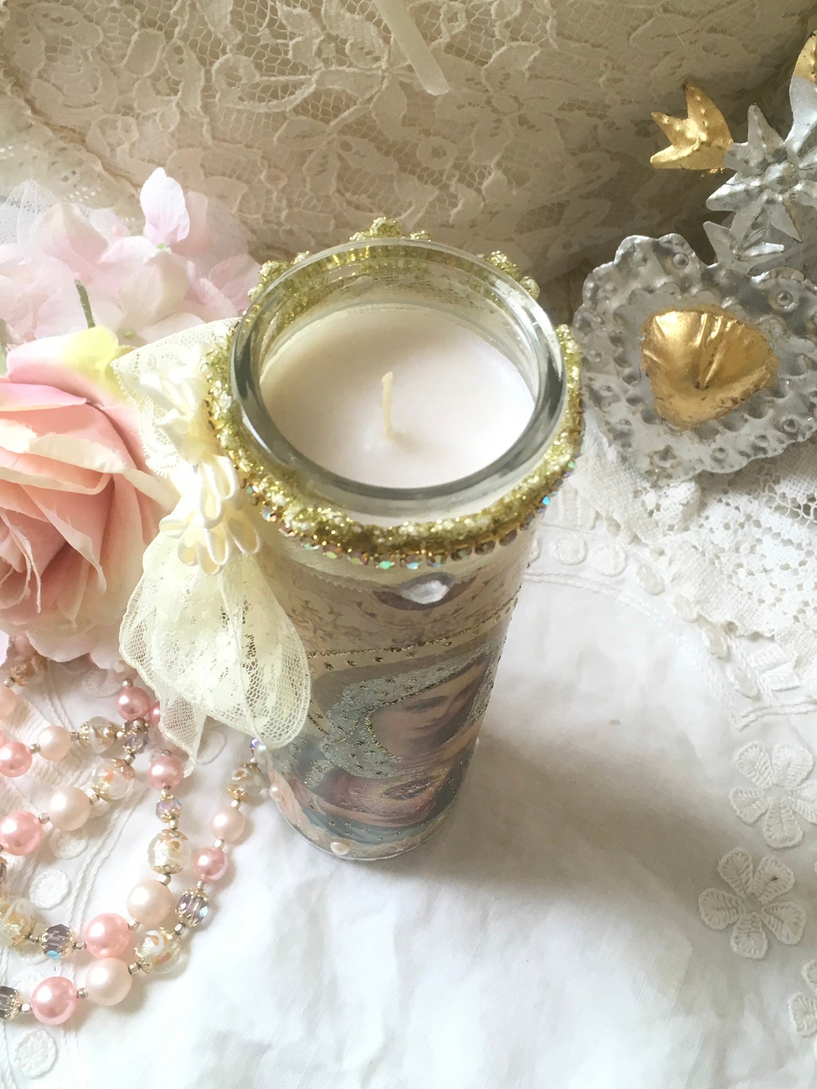 Shabby Virgin Mary Prayer Candle Madonna religious candle Etsy
