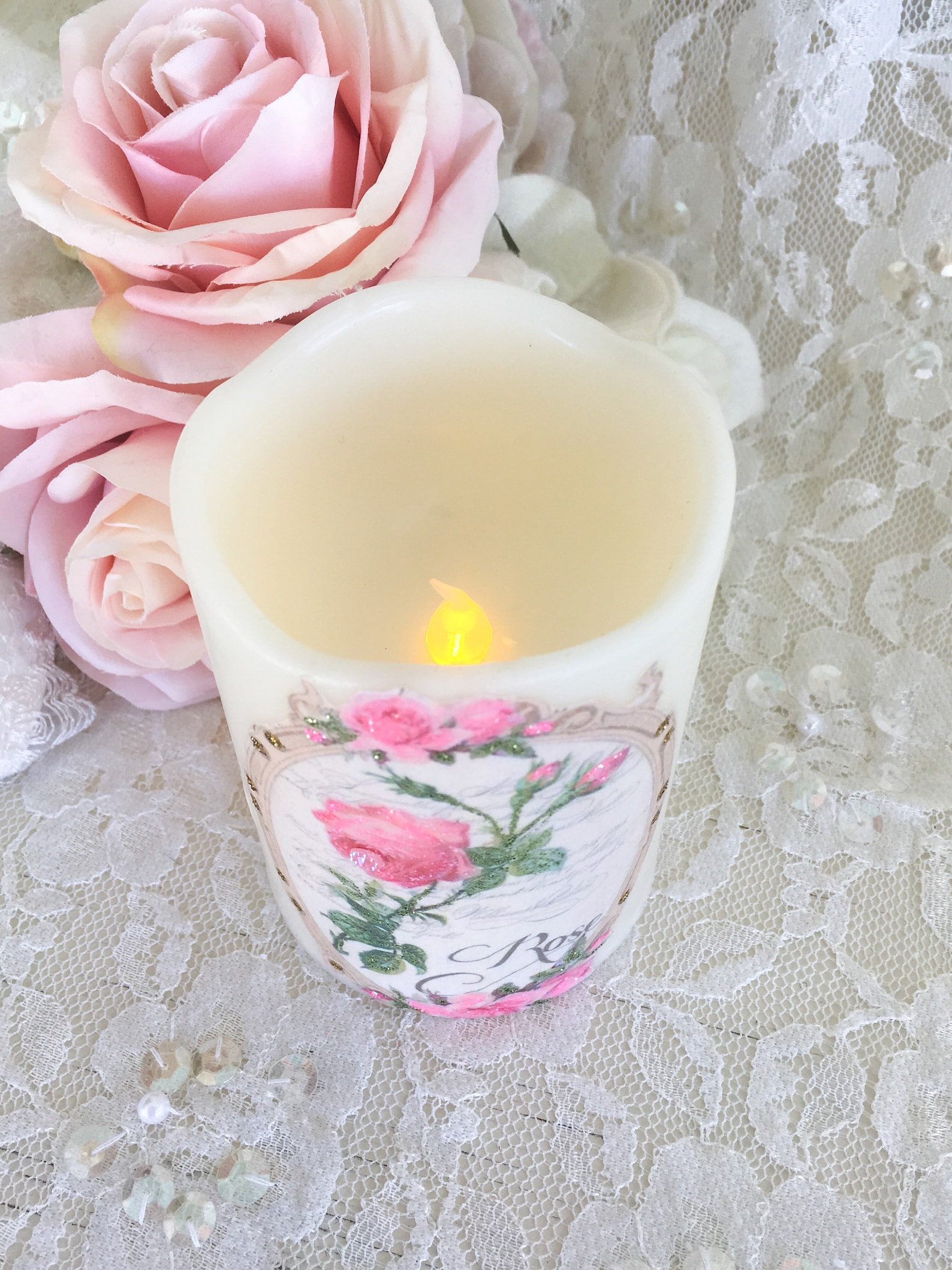 Shabby Pink Rose Candle Wax LED Candles Flameless Candles - Etsy