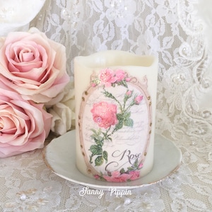 Shabby Pink Rose Candle, Wax LED Candles, Flameless Candles, Shabby Pink Decor Shabby Cottage Chic, Romantic Lighting, Fanny Pippin