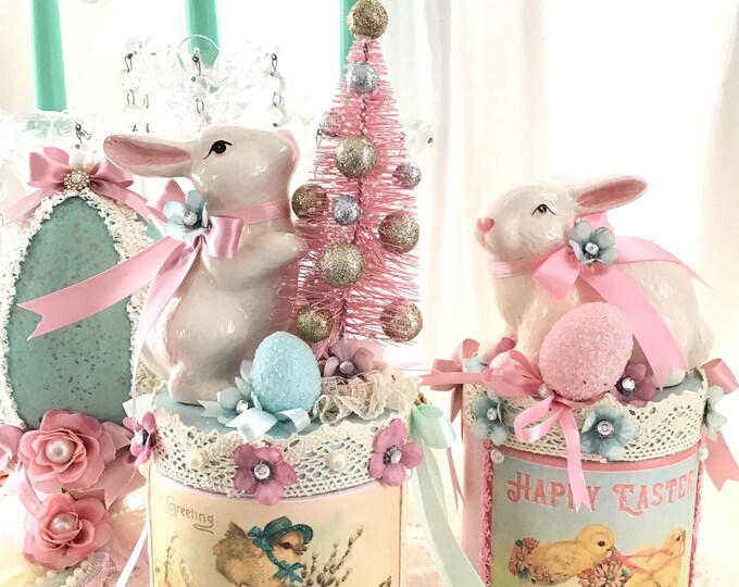 Vintage Easter Bottlebrush Tree Diorama, Easter Bunny Jar, Easter ...