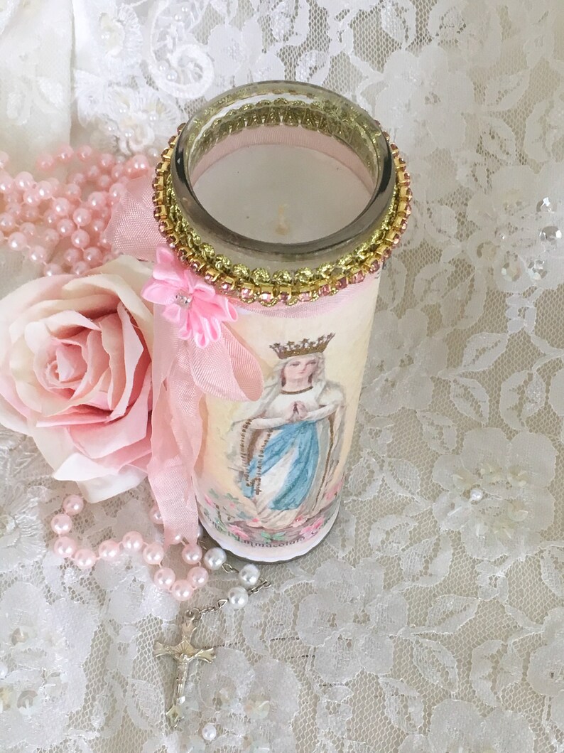 Shabby Virgin Mary Prayer Candle Madonna Religious Candle Etsy